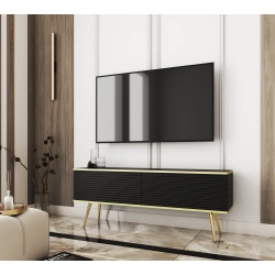 Szafka RTV Czarno - Złota 135 cm Noga Czarna - Złota MDF